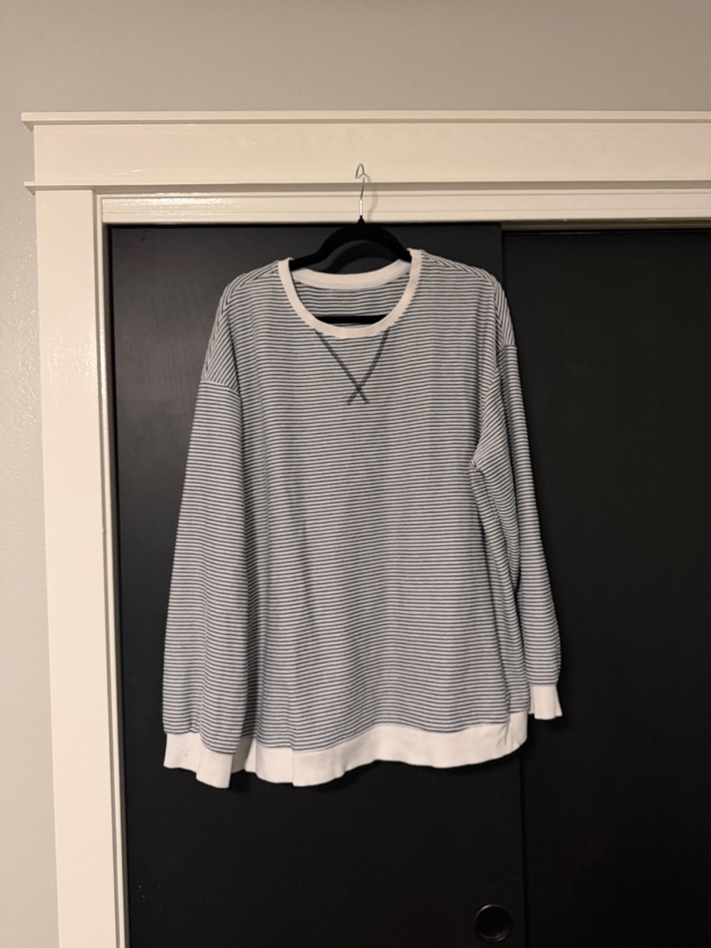 Women's Striped Crewneck Sweatshirt - White & Black
